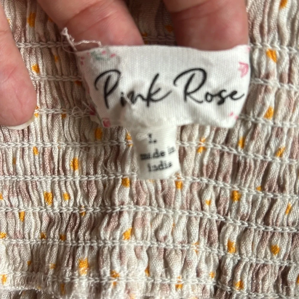 Pink Rose Tan, Orange, and Cream Floral Tiered Skirt with ruched waist -  Size L